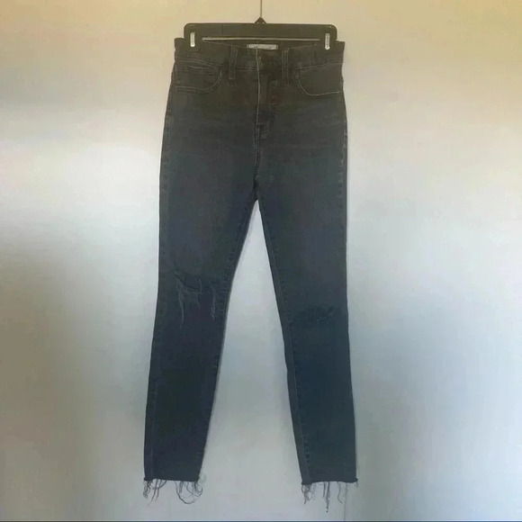 Madewell grey curvy high rise skinny raw  hem distressed knees jeans - Picture 1 of 7